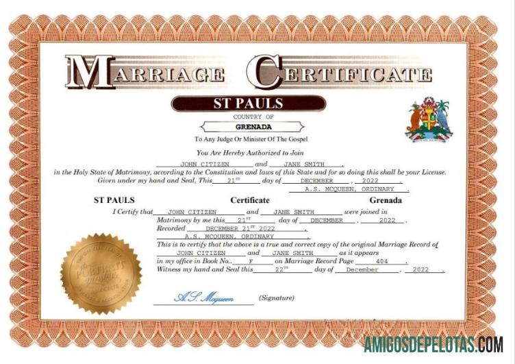 para download Modelo Word e PDF de certidão de casamento de Granada