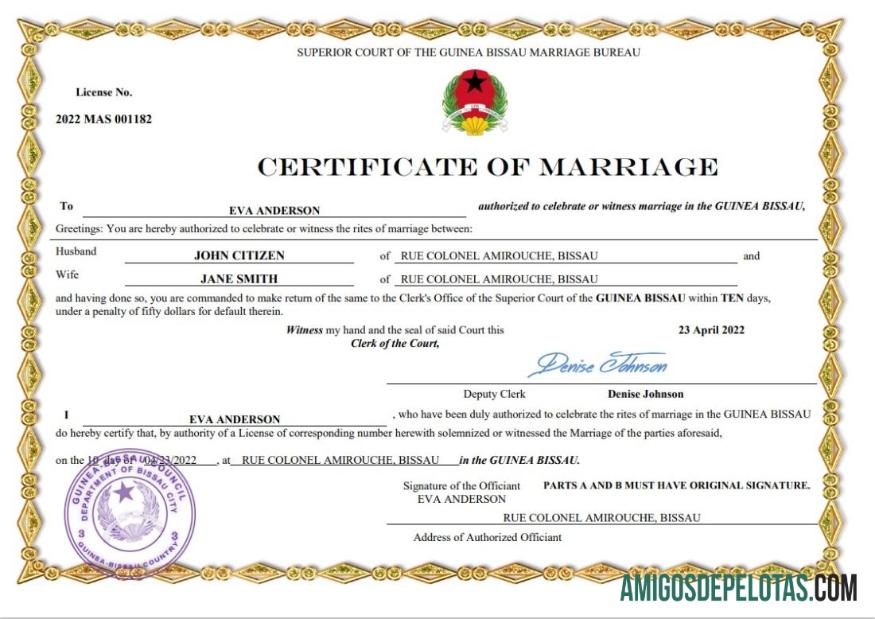 Certidão de Casamento da Guiné Bissau baixar para verificação