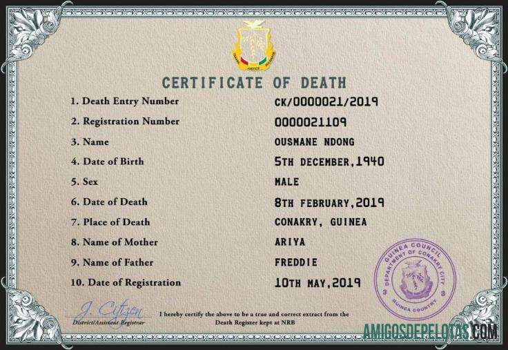 para download Modelo PSD de certidão de óbito da Guiné