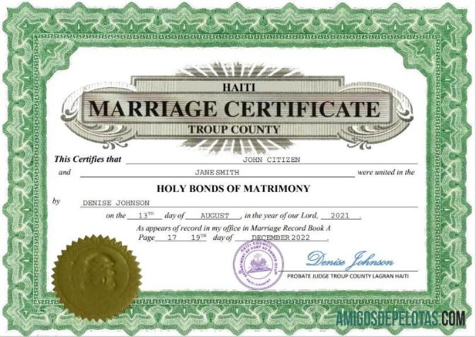 para download Modelo Word e PDF de certidão de casamento no Haiti