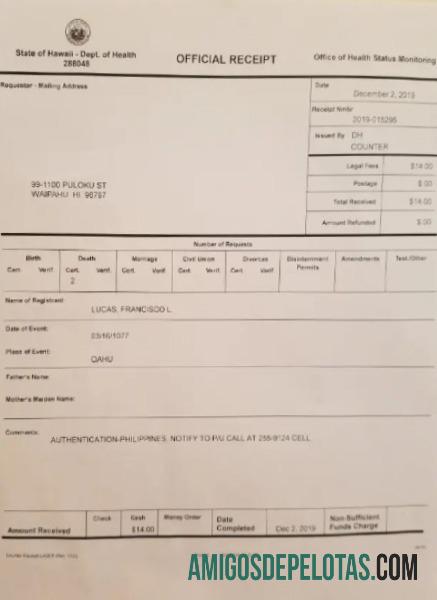 Certidão de óbito para monitoramento do estado de saúde do Havaí exemplo