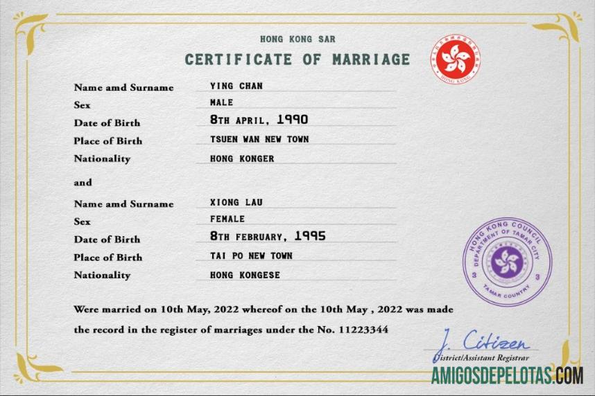 para download Modelo PSD de certidão de casamento de Hong Kong