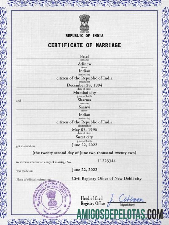 Em branco modelo PSD de certidão de casamento na Índia, totalmente editável