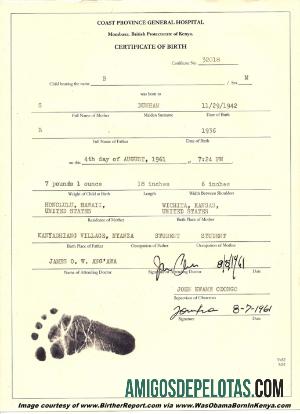 Certidão de Nascimento do Quênia exemplo