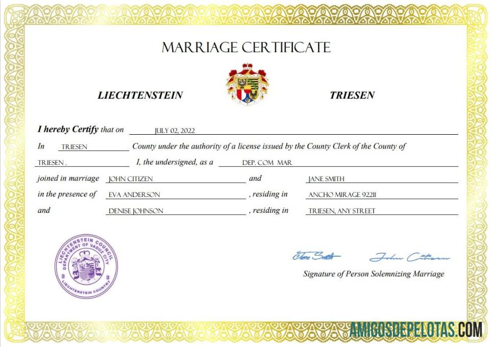 para download Modelo Word e PDF de certidão de casamento de Liechtenstein