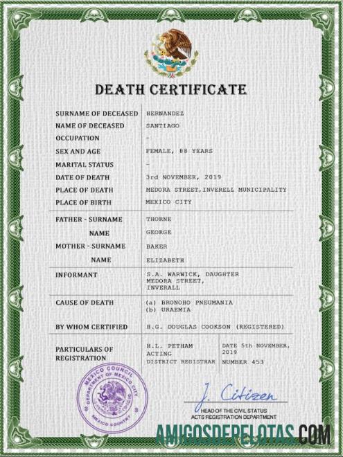 para download Modelo PSD de certidão de óbito do México