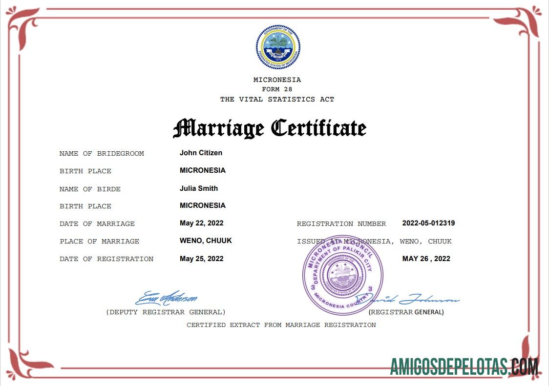 para download Modelo Word e PDF de certidão de casamento da Micronésia