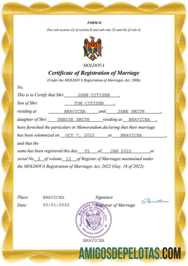 para download Modelo Word e PDF de certidão de casamento da Moldávia