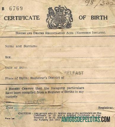 Certidão de Nascimento do Registrador de Nascimentos e Óbitos da Irlanda do Norte exemplo real