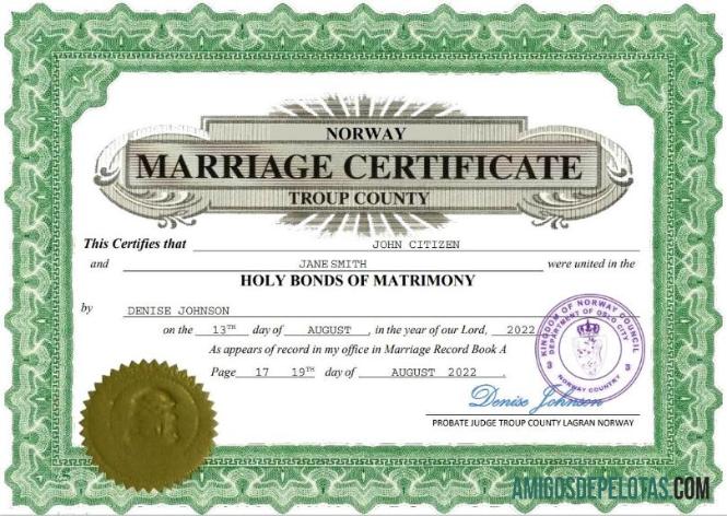 para download Modelo Word e PDF de certidão de casamento na Noruega