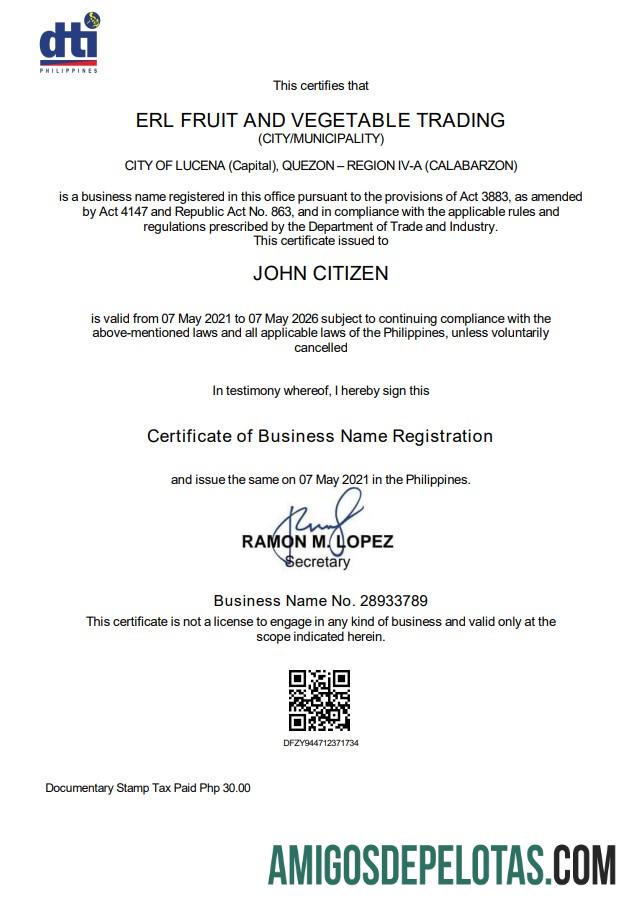 Intérprete Privado do Departamento de Comércio e Indústria das Filipinas (DTI) exemplo