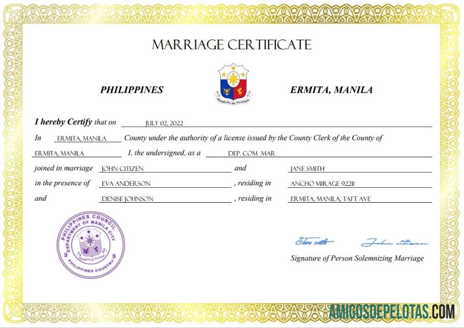 para download Modelo Word e PDF de certidão de casamento nas Filipinas