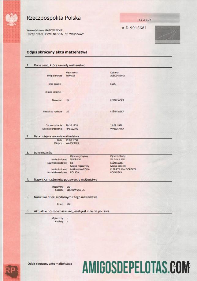 para download Modelo de certidão de casamento da Polônia em formato Word e PDF, rosa