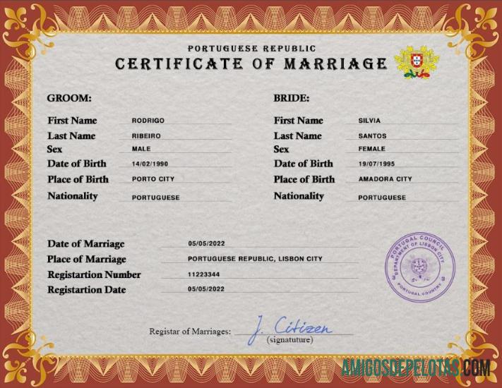 para download Modelo PSD de certidão de casamento em Portugal