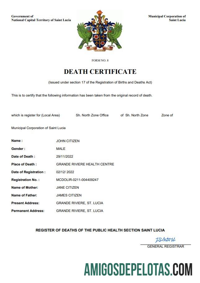 para download Modelo Word e PDF de certidão de óbito de Santa Lúcia