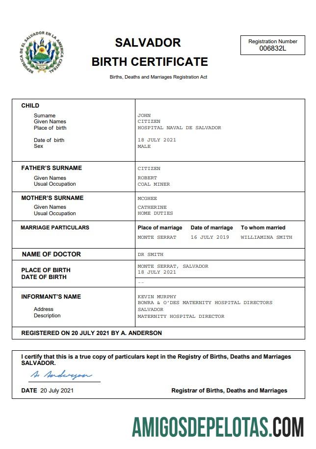 para download Modelo Word e PDF de certidão de nascimento de Salvador