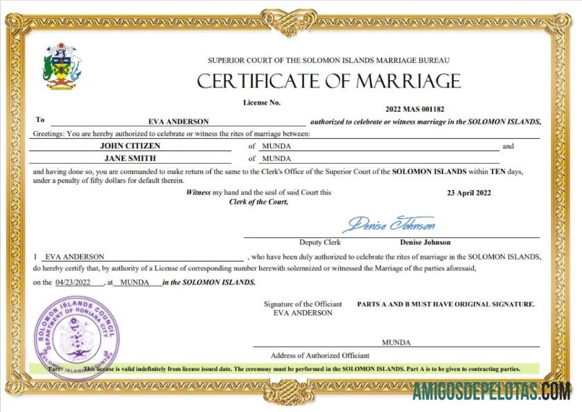 para download Modelo Word e PDF de certidão de casamento nas Ilhas Salomão