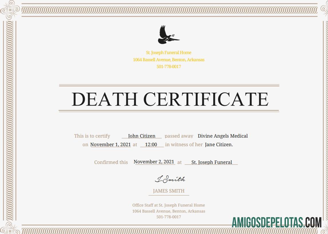 Certificado de Óbito dos EUA modelo