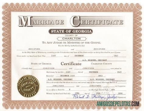 Certidão de Casamento do Condado de Charlton nos EUA modelo