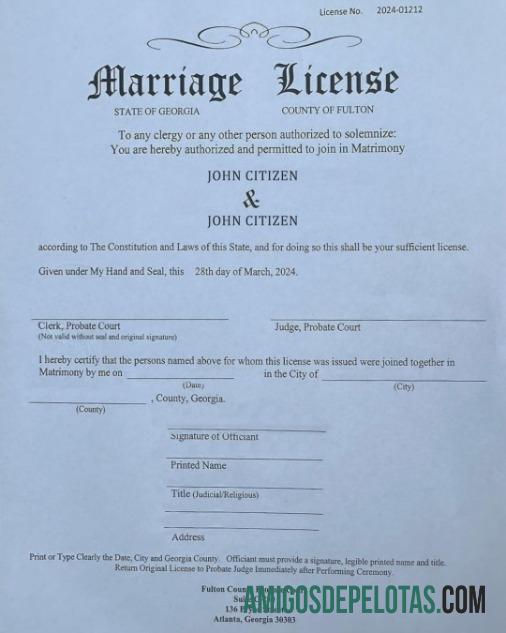 Certidão de casamento do condado de Fulton nos EUA baixar para verificação