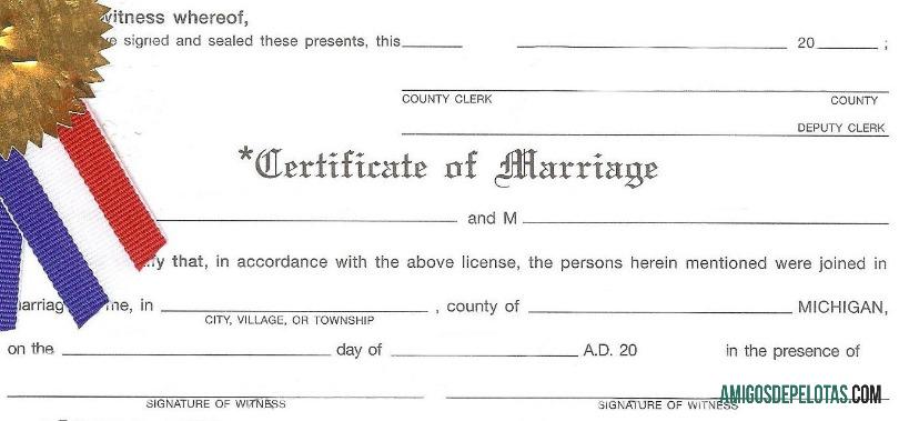 Certidão de casamento do condado de Michigan nos EUA exemplo real