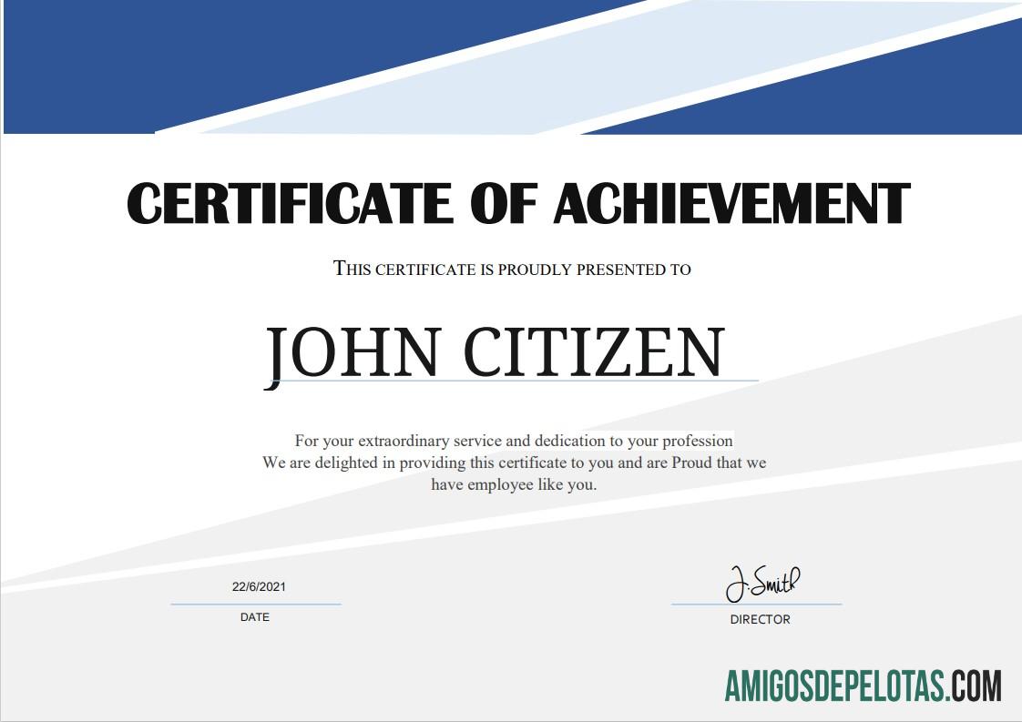 Certificado de Conquista de Agradecimento ao Funcionário dos EUA exemplo