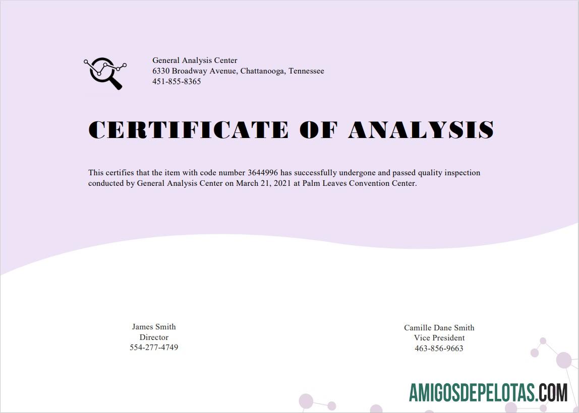 Certificado de Análise Geral dos EUA baixar para verificação