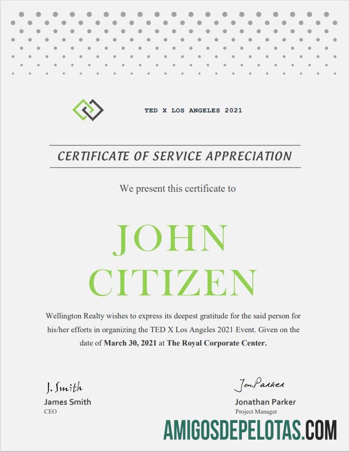 Certificado de serviço dos EUA modelo