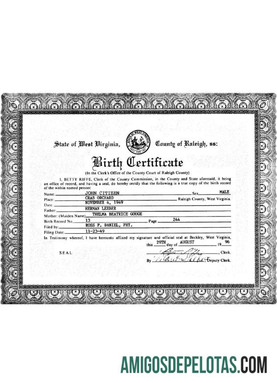 Certidão de nascimento dos EUA na Virgínia Ocidental modelo