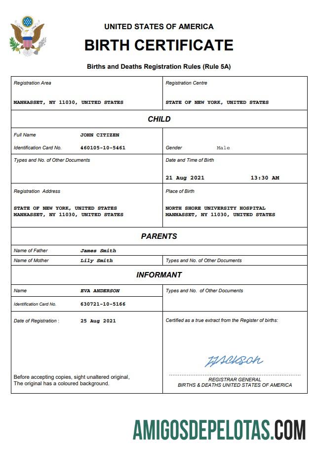 para download Modelo Word e PDF de certidão de nascimento nos EUA