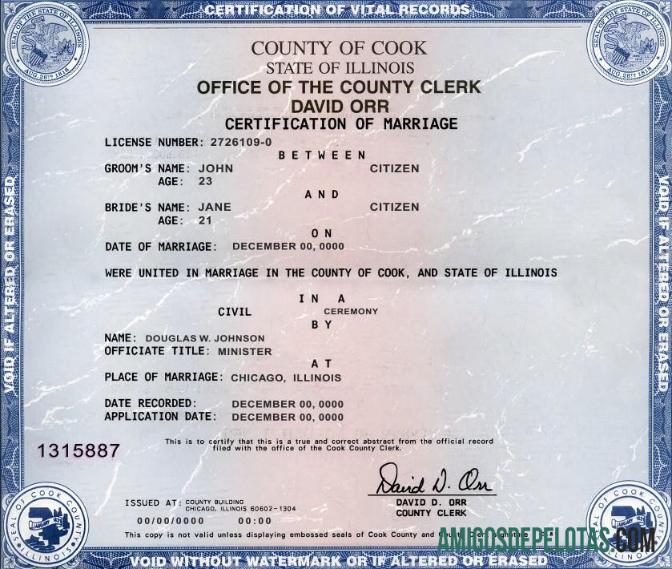 para download Modelo de certidão de casamento do estado dos EUA em Illinois em formato PSD
