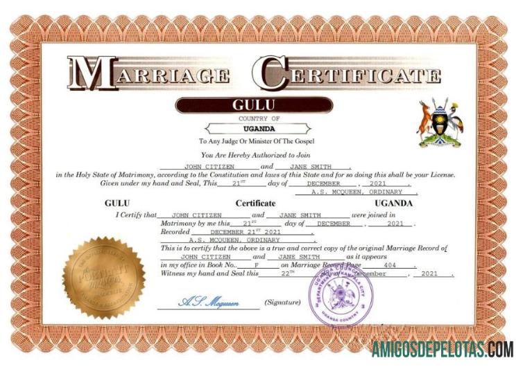 para download Modelo Word e PDF de certidão de casamento em Uganda