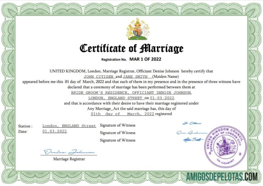 para download Modelo Word e PDF de certidão de casamento no Reino Unido