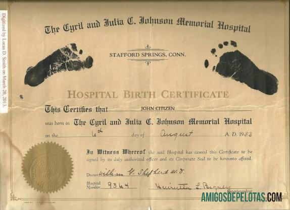 Certidão de nascimento do Cyril e Julia Johnson Memorial Hospital dos Estados Unidos amostra