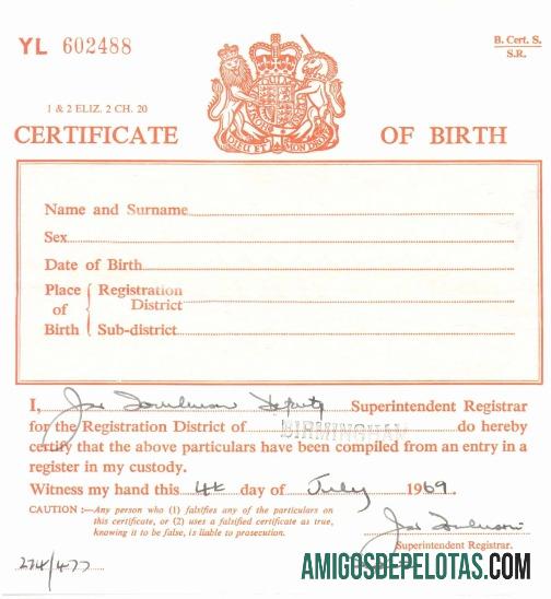 Registro de nascimento nos Estados Unidos no distrito de Birmingham, certidão de nascimento amostra