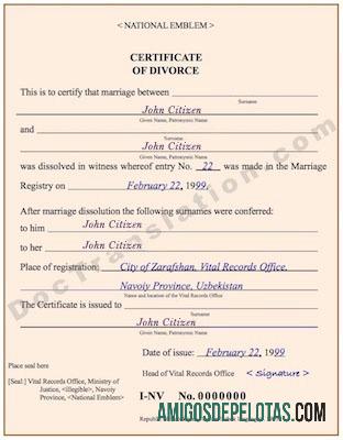 Certificado de divórcio do Escritório de Registros Vitais do Uzbequistão baixar para verificação