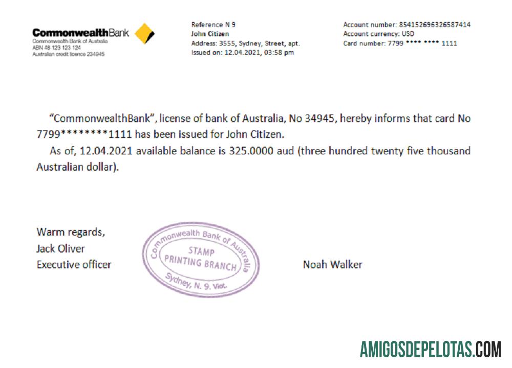 Referência da Commonwealth da Austrália exemplo real