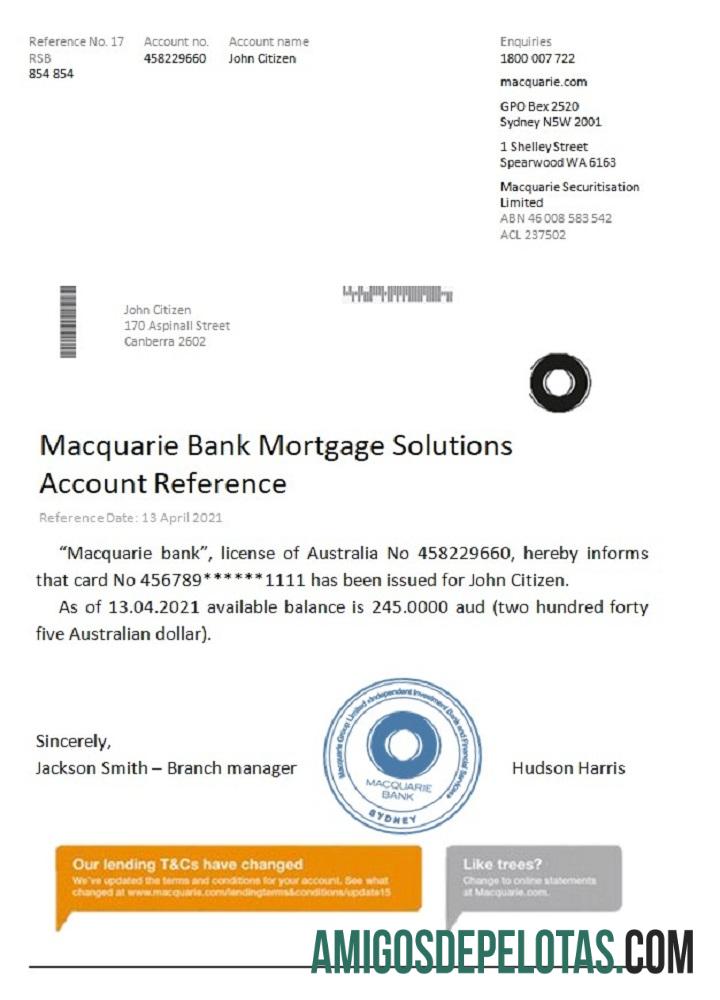 Referência do Macquarie da Austrália baixar para verificação