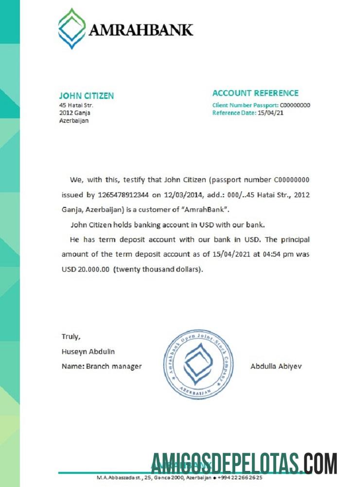 Referência do Azerbaijão Amrahbank modelo