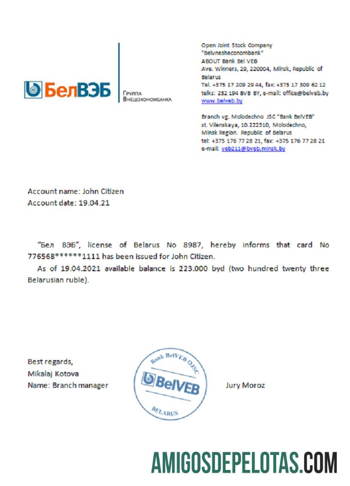 Referência BelVeb da Bielorrússia exemplo real