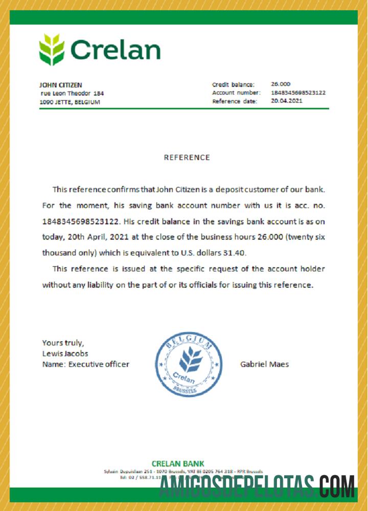 Referência Crelan da Bélgica exemplo real