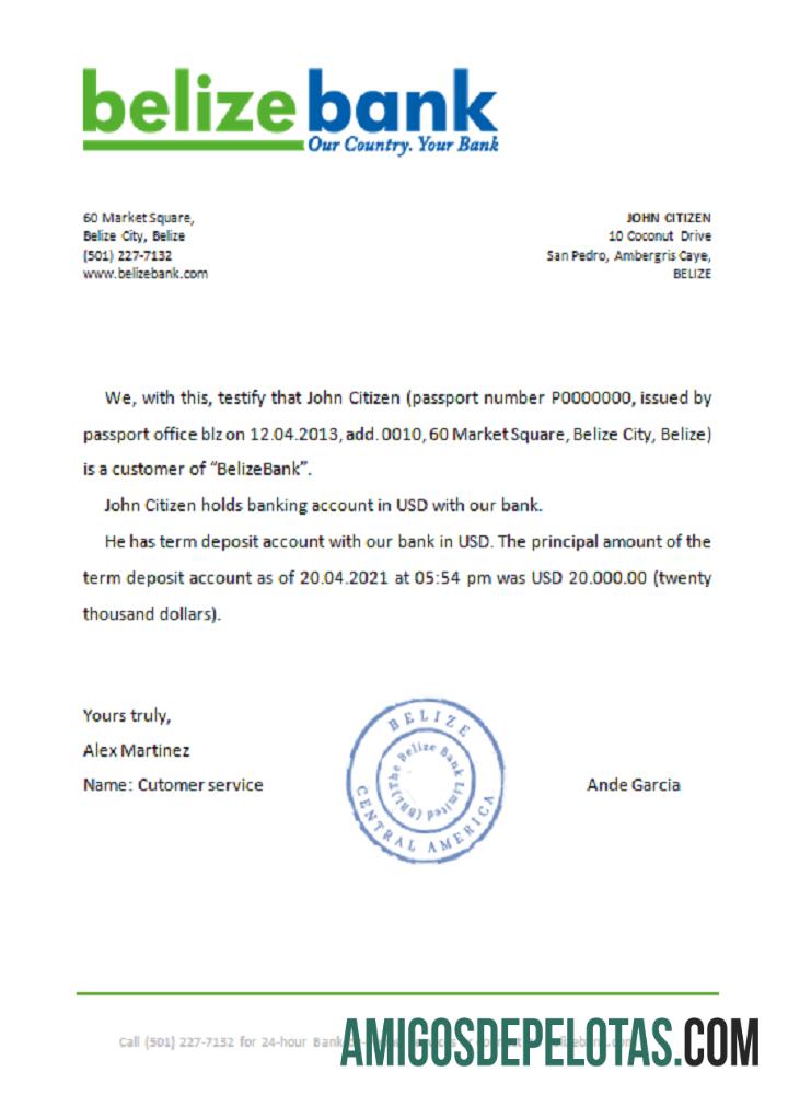 Referência Belize Belizebank exemplo real