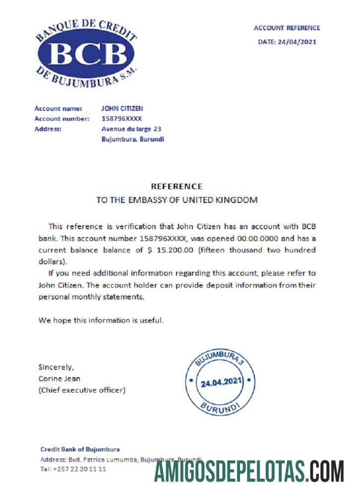 Referência do Banco de Crédito de Bujumbura baixar para verificação