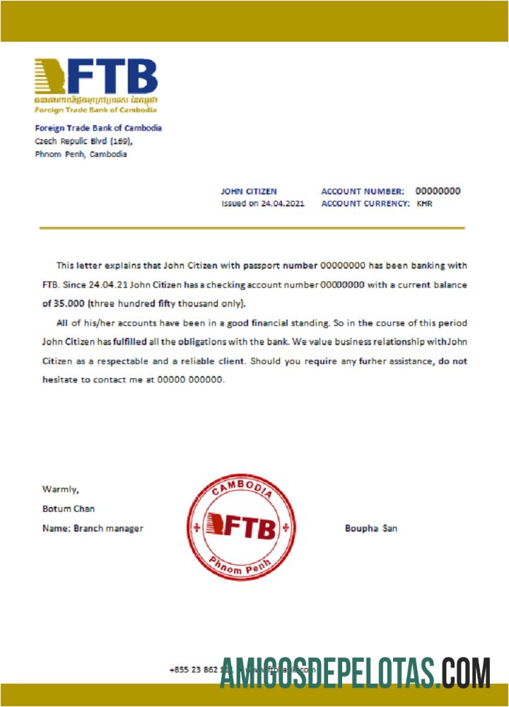 Referência do Camboja Foreigntradebank exemplo