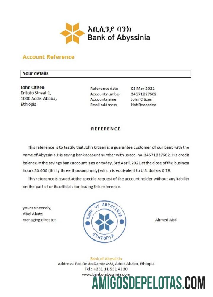 Referência Etiópia Abissínia amostra