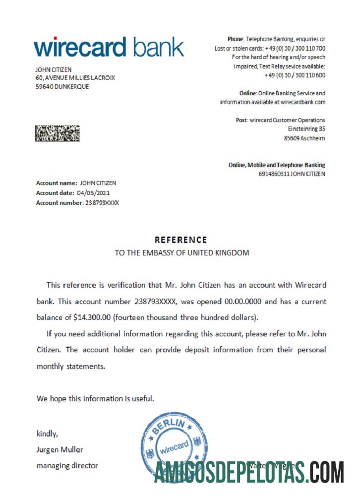 Referência do Wirecard da Alemanha modelo