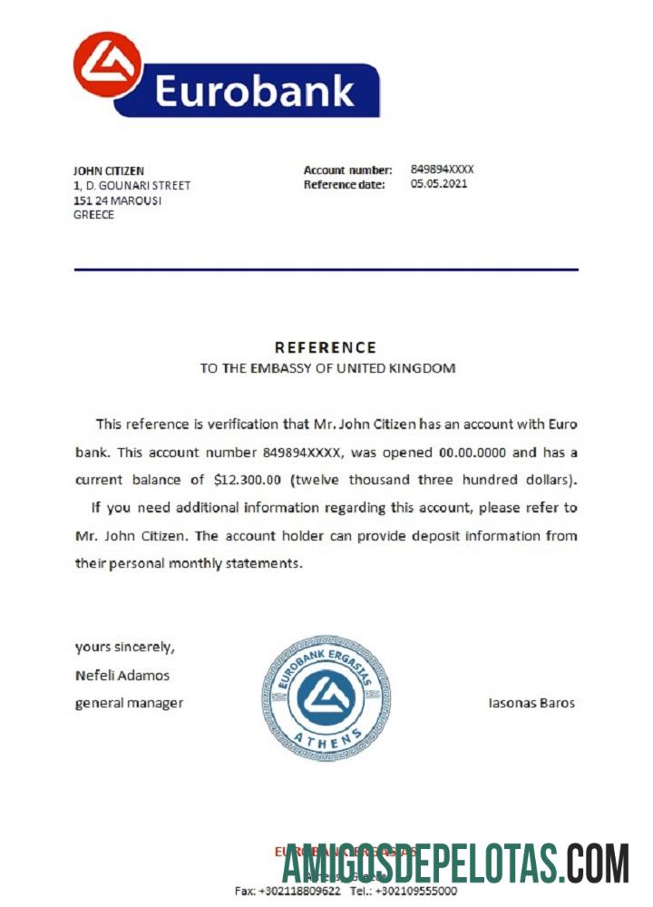 Referência do Eurobank da Grécia exemplo