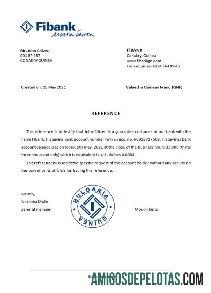 Referência Fibank da Guiné amostra