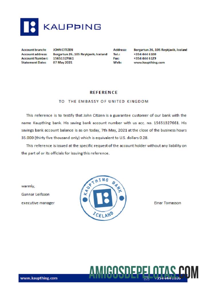 Referência do Kaupthing da Islândia modelo