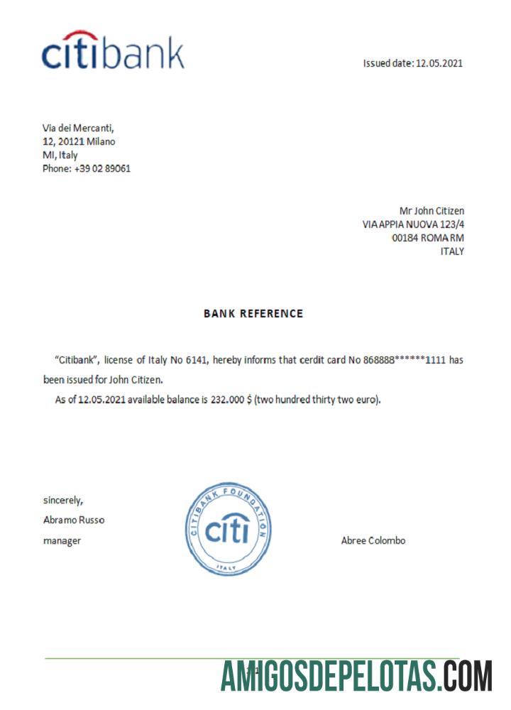 Referência do Citibank Itália baixar para verificação